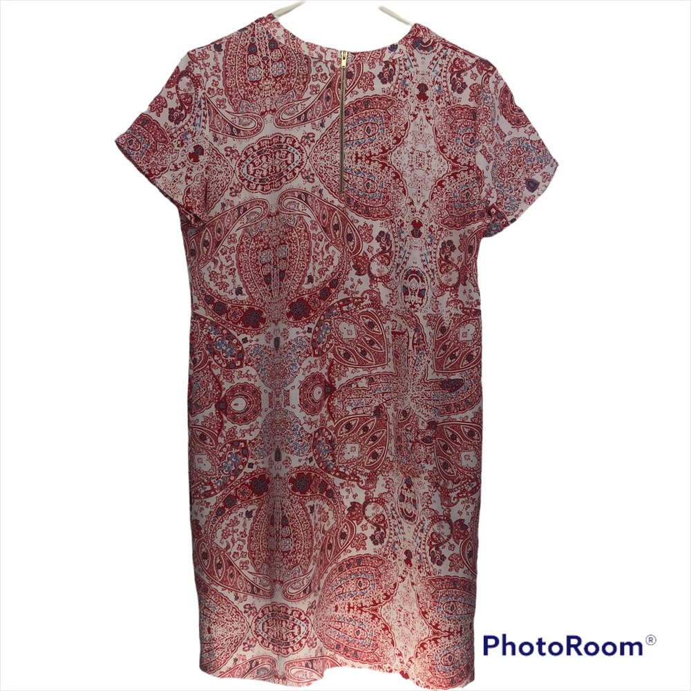 Adrienne Vittadini Red & Blue Paisley Exposed Zipper Shift Dress Summer Vacation